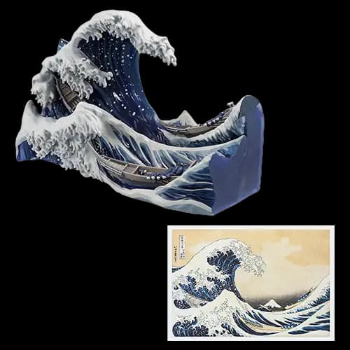 最後賞 神奈川沖浪裏 明信片架立體模型(附明信片)
